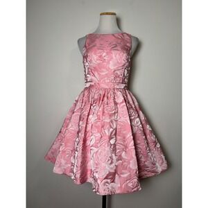 Aidan Mattox Fit Flare Mini‎ Dress 4 Pink Fairy Floral Brocade Party Occasion